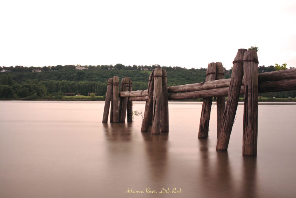 Old wooden piers in the Arkansas River