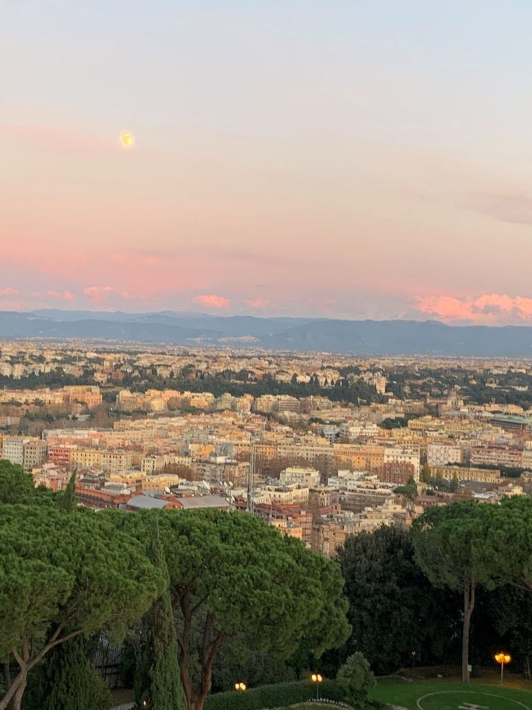 View of the city of Rome from a high elevation