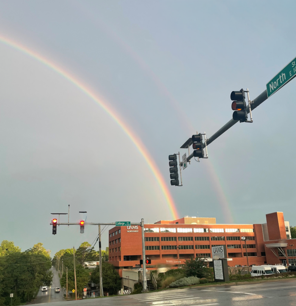 UAMS NW Double Rainbow — I took this photo on my way to work one morning when I saw that the UAMS Northwest building was the pot of gold at the end of the rainbow. 