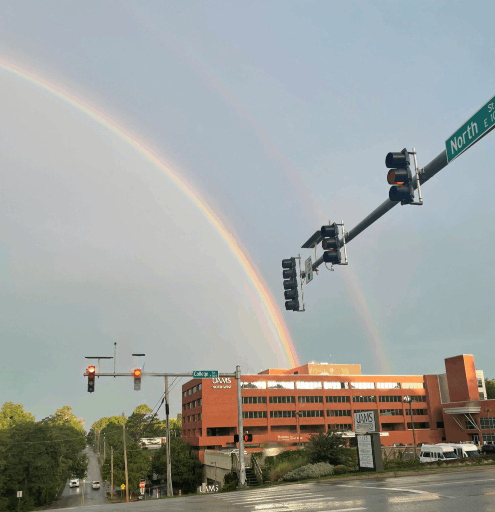 double rainbow over the UAMS northwest regional campus